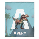 Custom Dinosaur Initial Blanket - Personalized Dino Name Throw Blanket - Gift for Kids